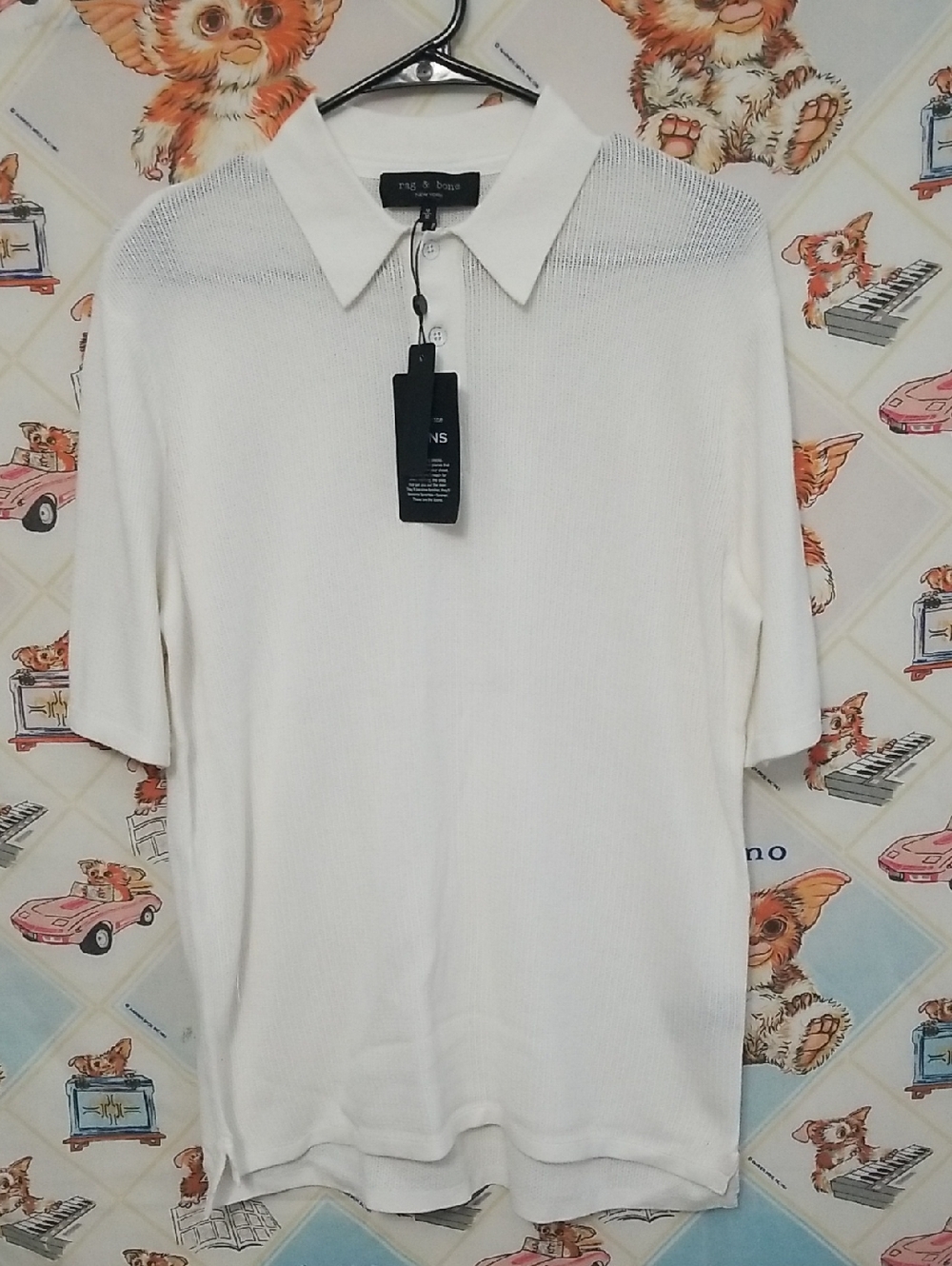 Rag & Bone White Harvey Knit Polo Short Sleeve Shirt Medium